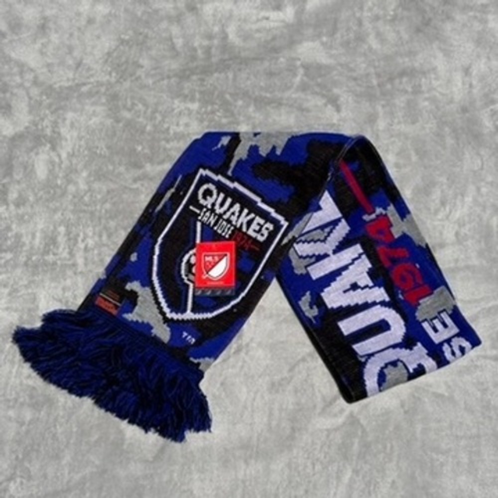 San Jose Earthquakes MLS Ruffneck Soccer Scarf Blue Camo Knit 1974 Fan Scarf 62"